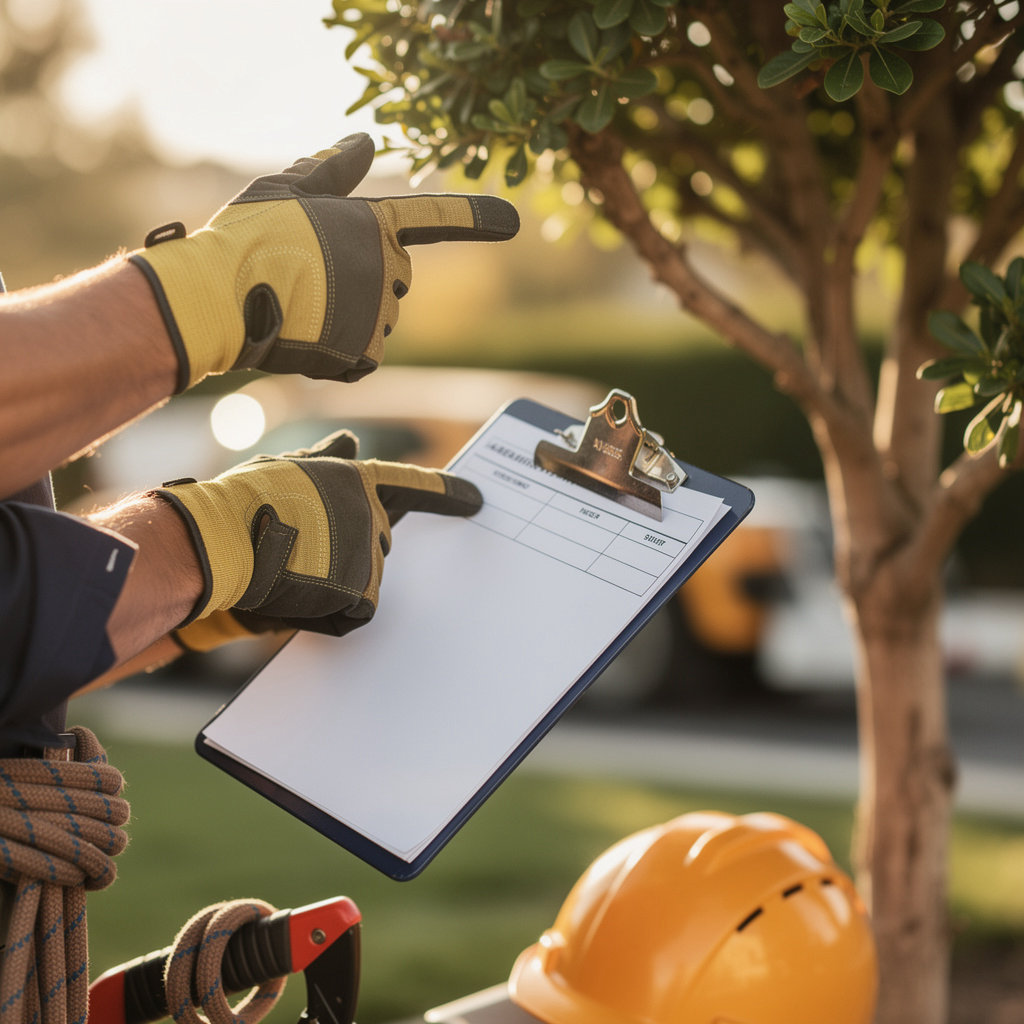 HIGUERA'S TREE SERVICE team member performing a professional tree assessment and consultation in Lemon Grove, CA